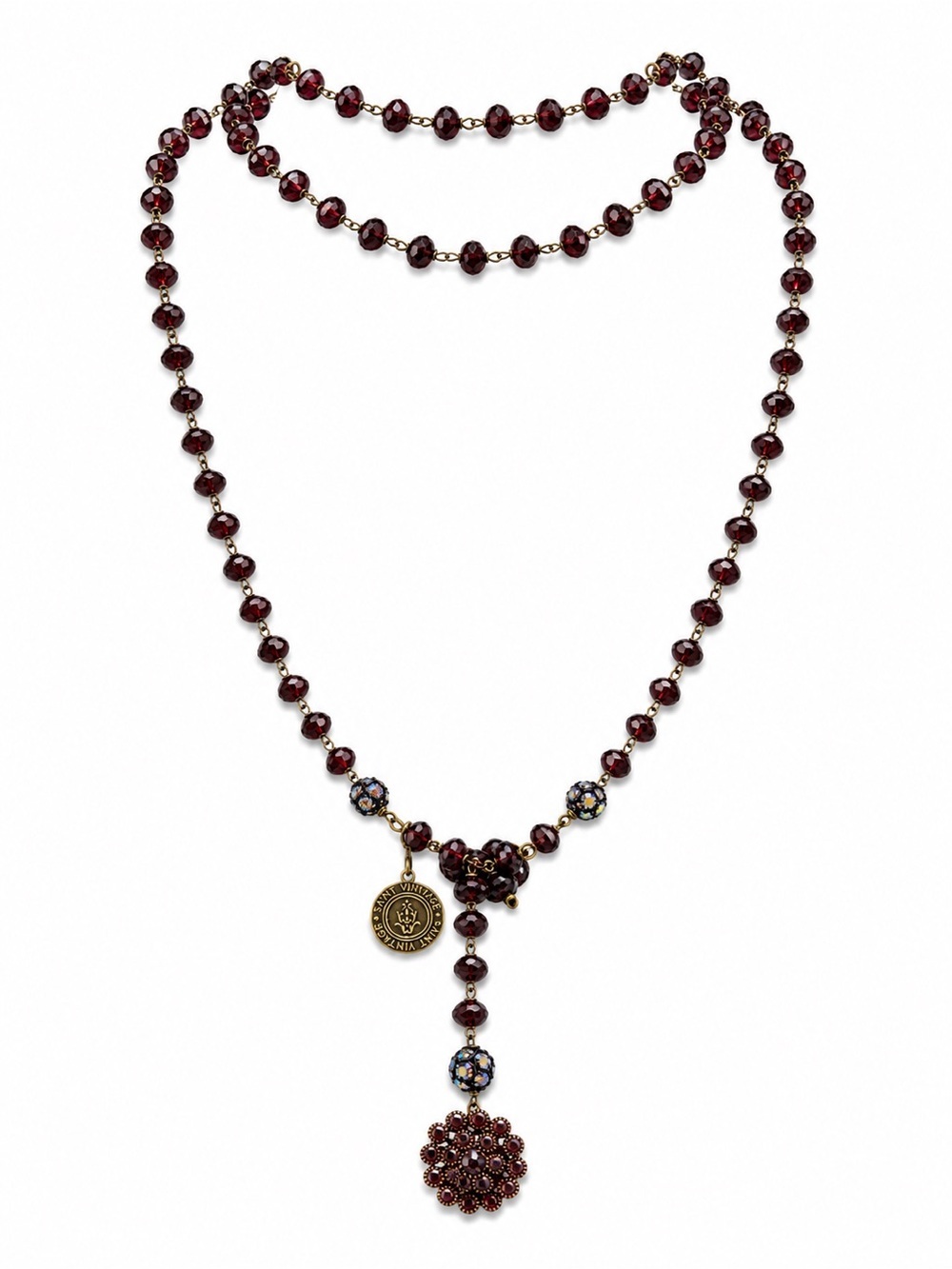 Saint Vintage Garnet Swarovski Crystal Convertible Lariat Necklace OOAK (0013)